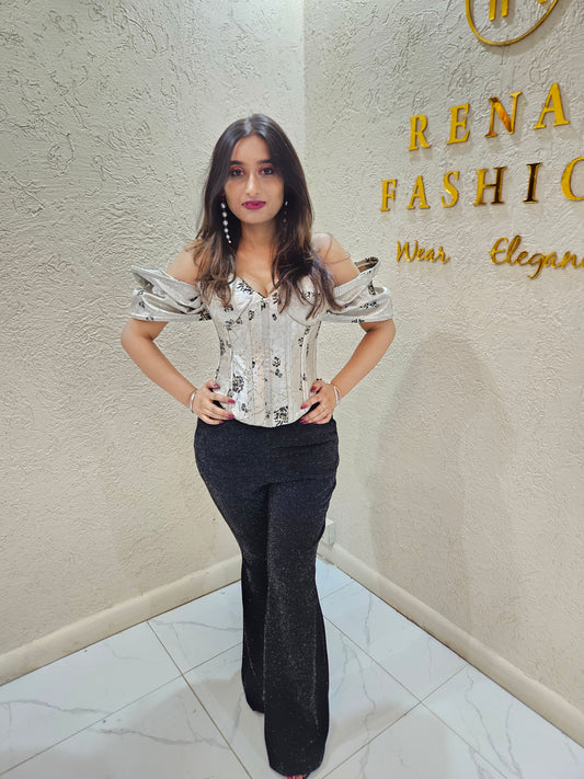 Lina Damask Corset and Flare Pants Set